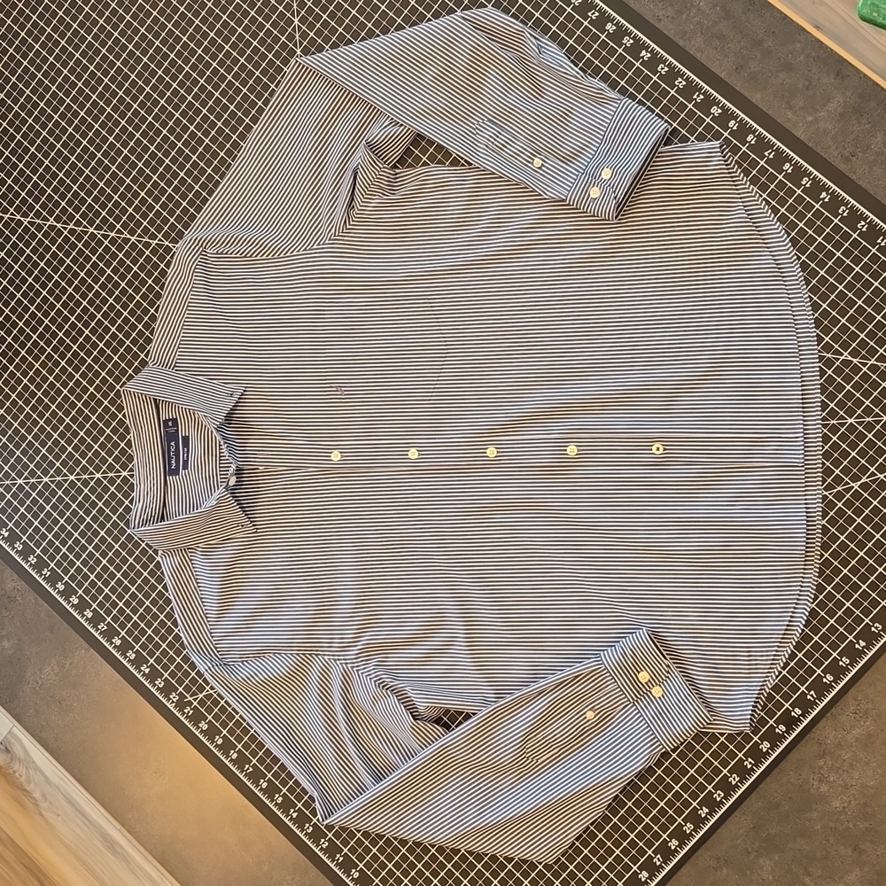 Nautica Stretch Classic Navy and White Striped Dress Shirt